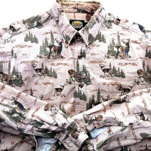 Vintage Cabelas Flannel Shirt Mens XLT XL Tall Deer Hunting Print Chamois Cotton